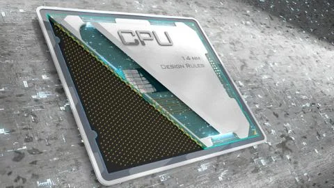 CPU. Visualization of data processing. Processor structure. 3d rendering 스톡 일러스트
