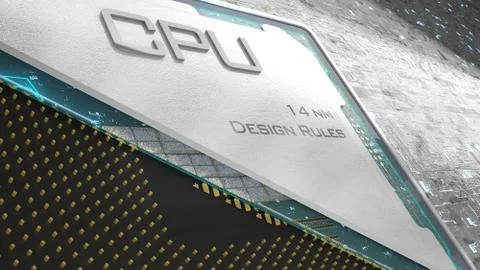 CPU. Visualization of data processing. Processor structure. 3d rendering Illustrazione stock