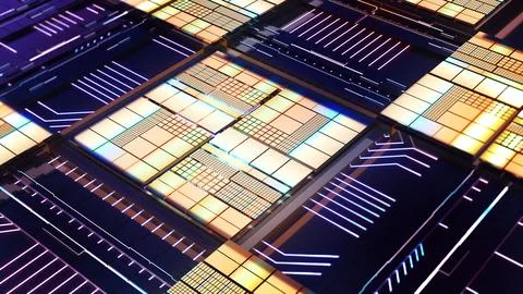 CPU wafer technology,Multiple central processing units,sci-fi future,Wafer Ma Illustrazione stock