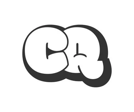 CQ logo, bubble comic lettering, rounded in graffiti style black and white .. Stock Illustration
