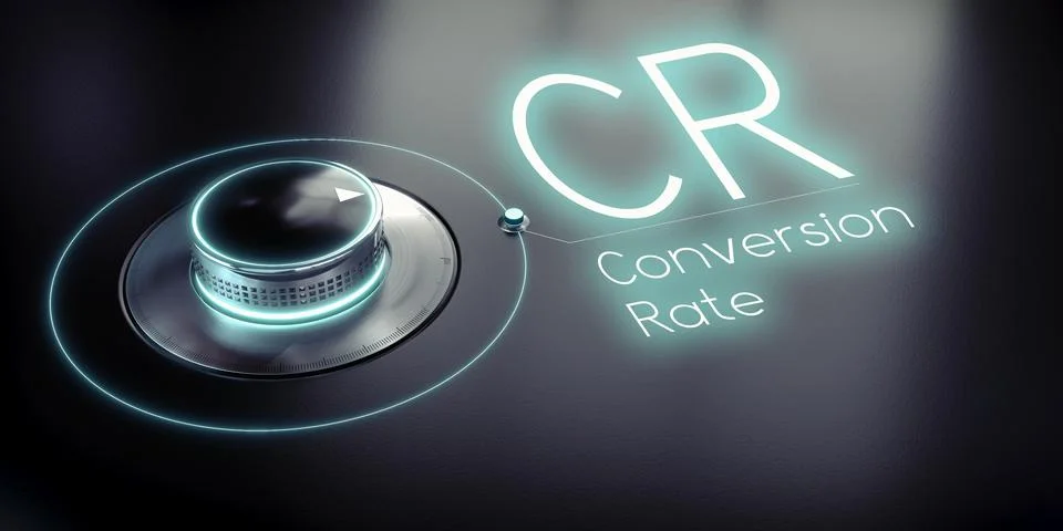 CR, Conversion Rate - rotary knob and glowing word - 3D illustration Stock Illustration