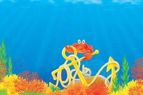 Crab on an anchor Stock Illustration