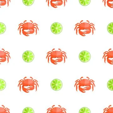 Crab and Lime Seamless Pattern Vector Illustration 스톡 일러스트