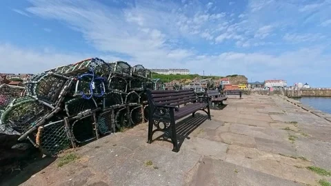 Crab and lobster posts on the pier Video stock 245482117