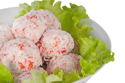 Crab balls with salad leaf Stock Photos