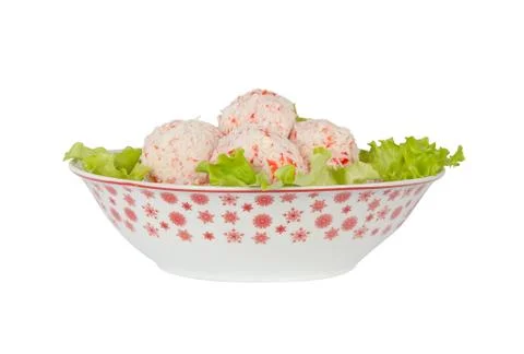 Crab balls with salad leaf Stock Photos