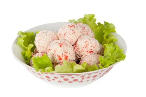 Crab balls with salad leaf Stock Photos