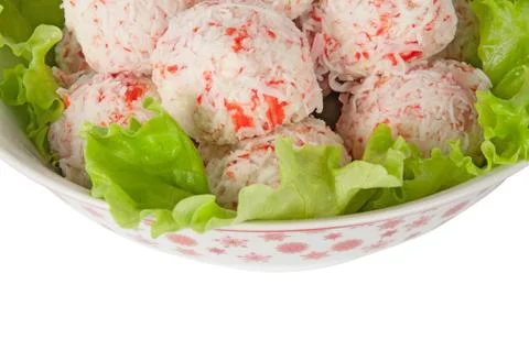 Crab balls with salad leaf Stock Photos