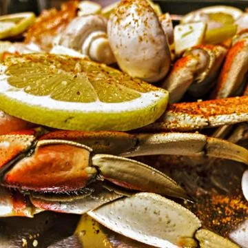 Crab boil close up Stock Photos