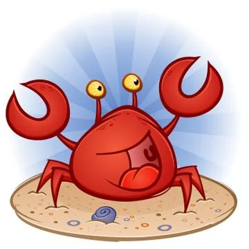 Crab Cartoon Character at the Beach Illustrazione stock