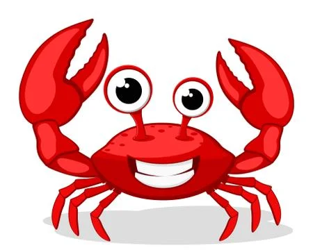 Crab character smiling with big claws on a white. Stock Illustration