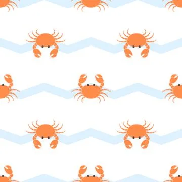 Crab cute pattern background vector Stock Illustration