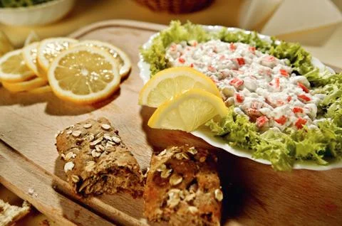 Crab dip with a lemon Stock Photos