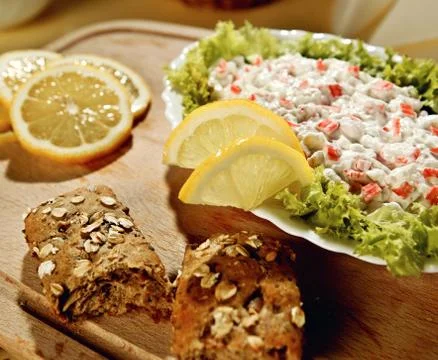 Crab dip with a lemon Stock Photos