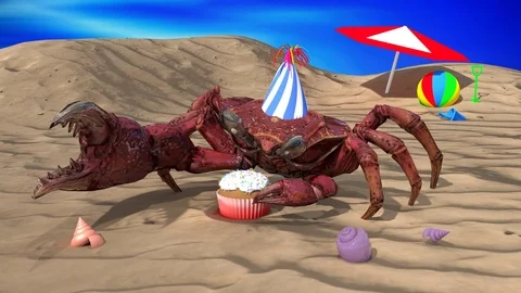 A Crab eating a Cupcake Stock Footage 99470125