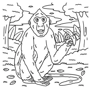 Crab Eating Macaque Monkey Coloring Page for Kids イラスト素材