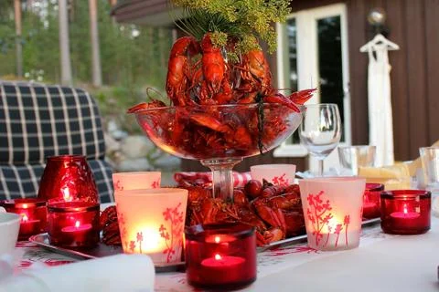 Crab feast table. Stock Photos