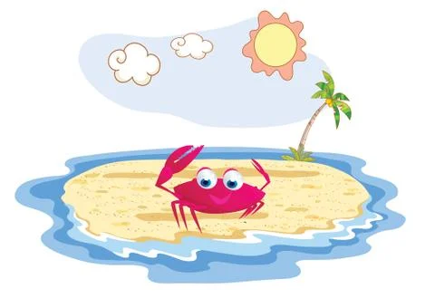 Crab funny posing at the beach Stock Illustration