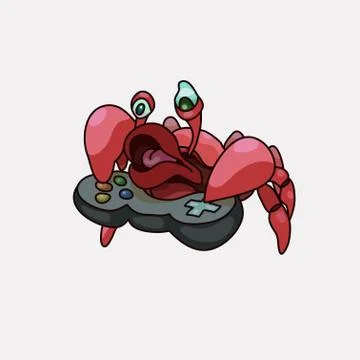 Crab gamer plays an exciting computer game vector illustration Stock Illustration