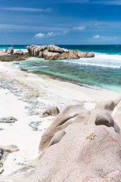 A crab on a granite rock at Anse Aux Cedres, La Digue, Seychelles Stock Photos
