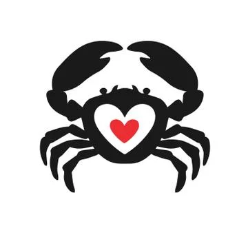 Crab heart idea vector logotype. Seafood love creative icon logo symbol. Stock Illustration