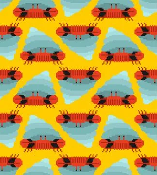 Crab hermit pixel art pattern seamless. 8 bit Crab in shell. Marine animal Ve Illustrazione stock