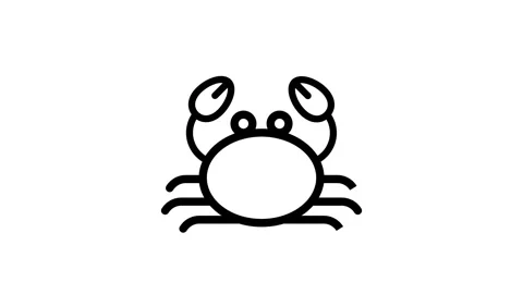 A crab icon designed in white and black, illustrating a stylized crustacean. Stock Footage 334852997