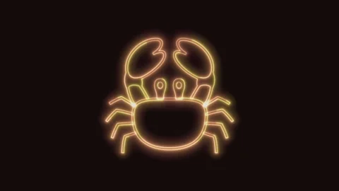 Crab Icon Neon Seamless Loop with Black Background 4K Stock Footage 311430077