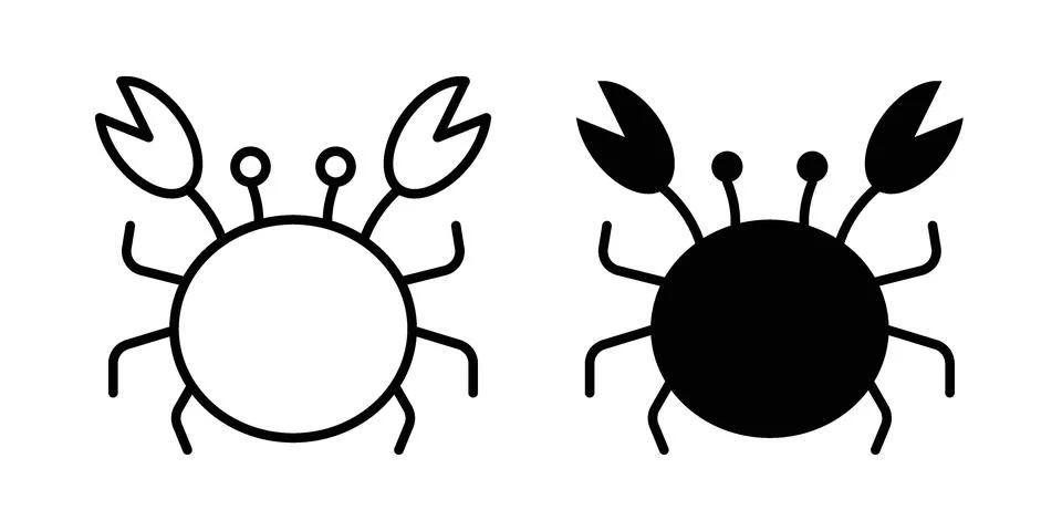 Crab icon silhouette vector set. thin line pack Stock Illustration