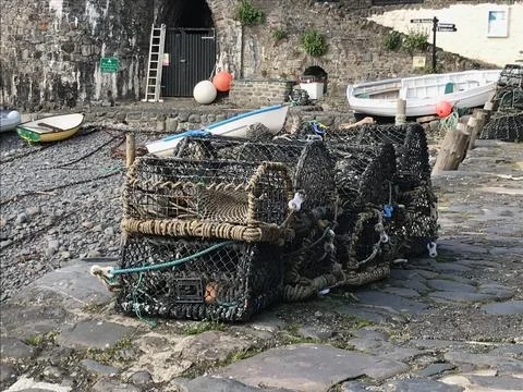 Crab Nets in Devon Stock Photos