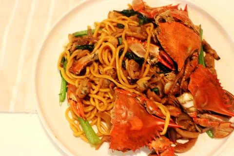 Crab Noodles made by instant pack noddle Stock Photos