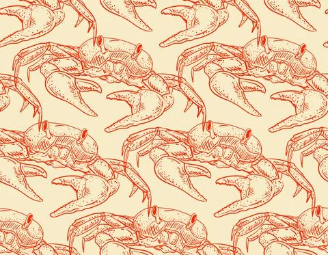 Crab pattern seamless hand drawing sketch. linear sea cancer background. Baby Illustrazione stock