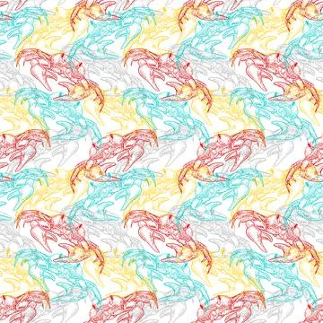 Crab pattern seamless hand drawing sketch. linear sea cancer background. Baby Illustrazione stock