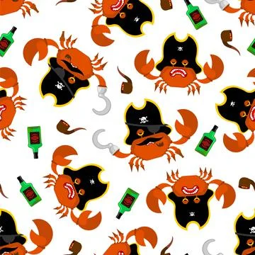 Crab Pirate pattern seamless. sea cancer filibuster background. Vector textur イラスト素材