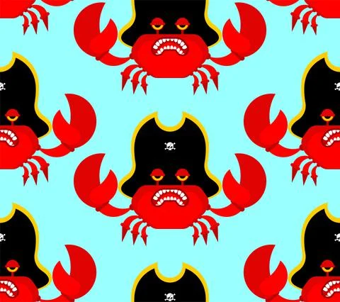 Crab Pirate pattern seamless. sea cancer filibuster background. Vector textur Illustrazione stock