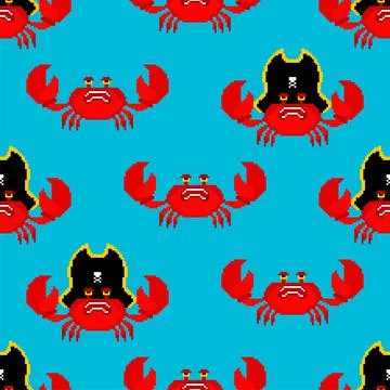 Crab Pirate pixel art pattern seamless. sea cancer filibuster 8 bit backgroun Illustrazione stock