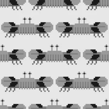 Crab pixel art pattern seamless. 8 bit Marine animal Vector background Stock Illustration