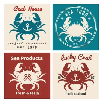 Crab seafood shop or restaurant emblem set Stock Illustration