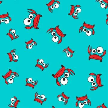 Crab seamless pattern in cartoon style Stock Illustration