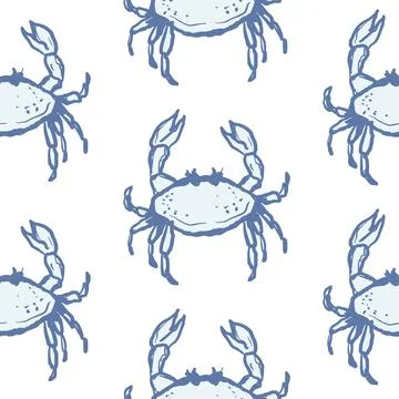 Crab Seamless simple Pattern Blue and White Background Illustrazione stock