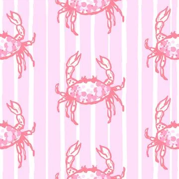 Crab Seamless simple Pattern Pink striped and red Background Stock Illustration