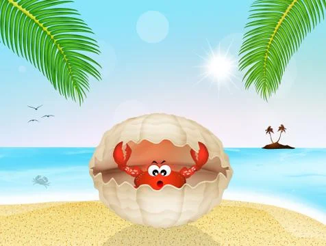 Crab in the shell on the beach Stock Illustration