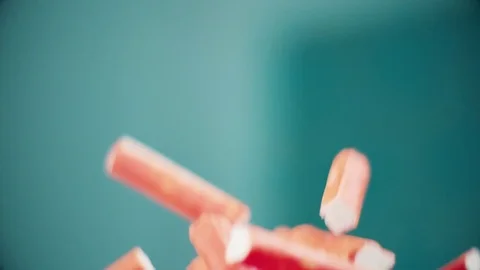 Crab sticks in slow flight Stock Footage 74444604