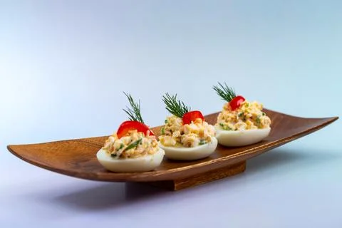 Crab-Stuffed Deviled Eggs. Stock Photos