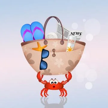 Crab with summer objects Stock Illustration