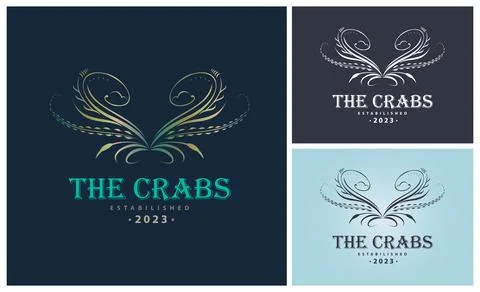 The Crabs calligraphy style luxury monogram logo template Stock Illustration