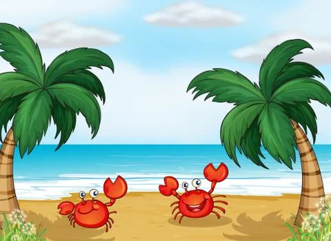 Crabs in the seashore Stock Illustration