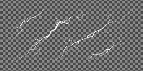 Crack on concrete or ground due to aging or drought. Set of fissures isolated in Stock Illustration