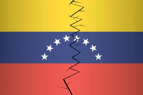 Crack on the flag of Venezuela, split into two parts Illustrazione stock