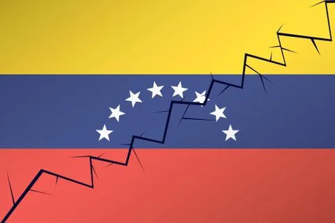 Crack on the flag of Venezuela, split into two parts Illustrazione stock